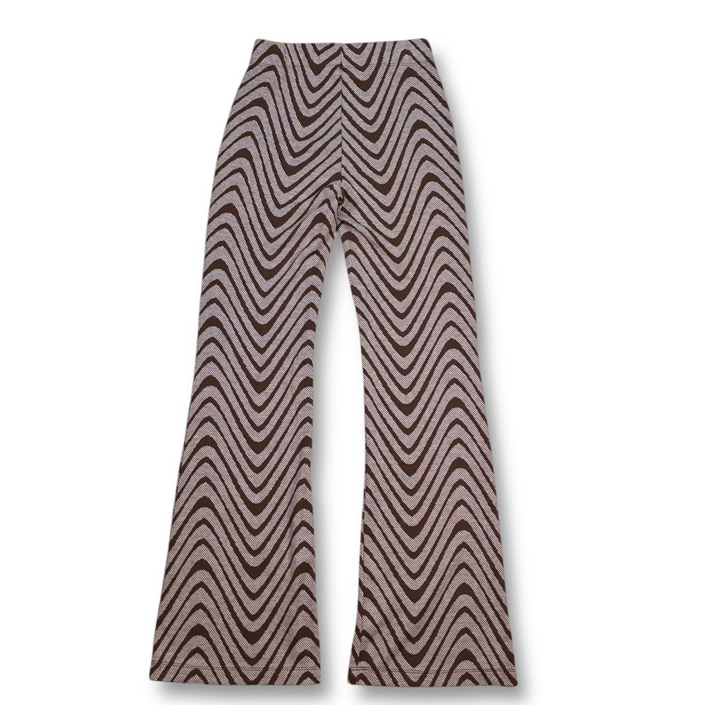 EUC Urban Outfitters Brown White Retro Print Wide Leg Flare Pants Women's Size S - Picture 2 of 7